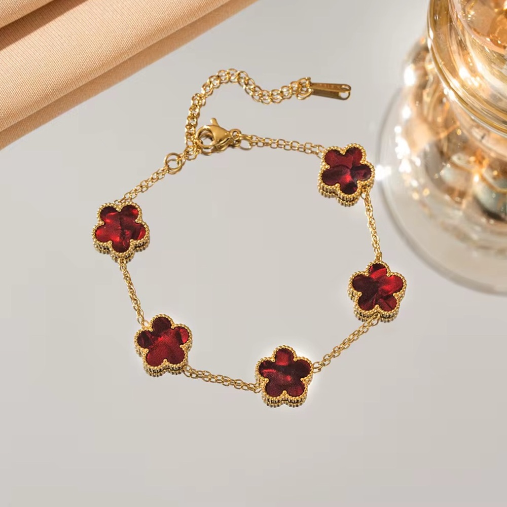 GOLD PLATED CLOVER BRACELET BURGUNDY